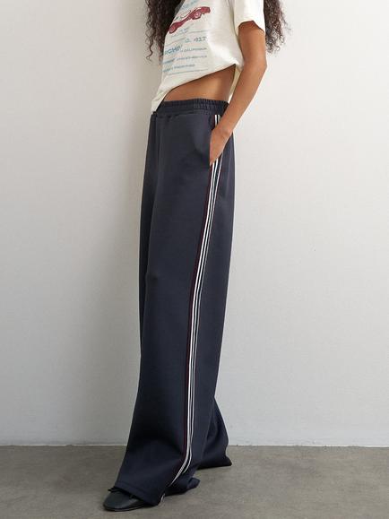 Topshop Tricot Side Stripe Wide Leg Joggers, Navy, Navy