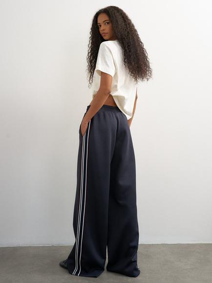 Topshop Tricot Side Stripe Wide Leg Joggers, Navy - view 2, Navy