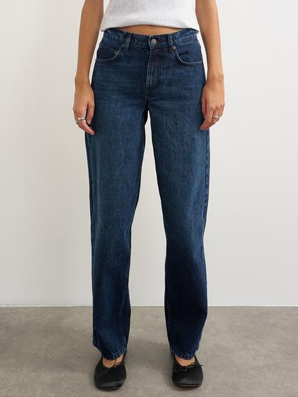 Topshop Cinch Low Rise Relaxed Leg Jeans, Mid Blue