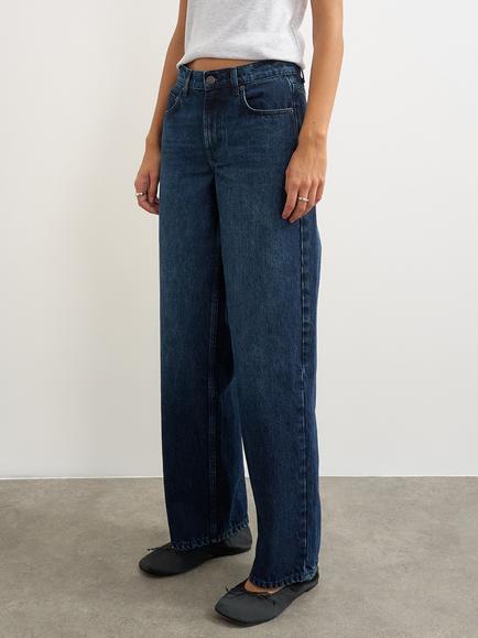 Topshop Cinch Low Rise Relaxed Leg Jeans - view 2, Mid Blue