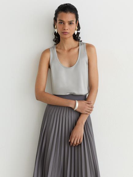 Reiss Ruby Silk-Rich Front Vest, Grey, Grey