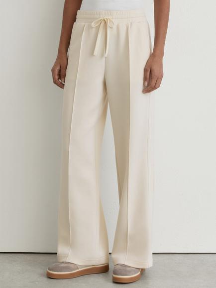 Reiss Petite Rib Side Wide Leg Joggers, Ivory, Ivory