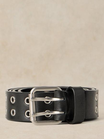 White Stuff Leather Eyelet Detail Belt, Pure Black, Pure Black