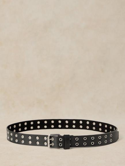 White Stuff Leather Eyelet Detail Belt, Pure Black - view 2, Pure Black