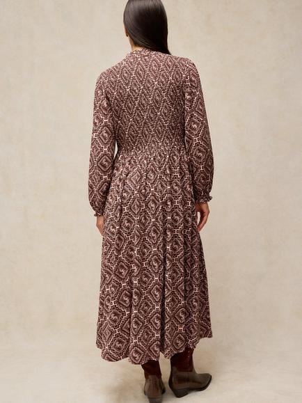 White Stuff Ada Geometric Print Long Sleeve Dress, Brown - view 2, Brown