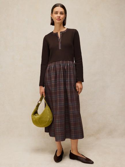 White Stuff Dakota Jersey Mix Dress, Brown/Multi, Brown/Multi