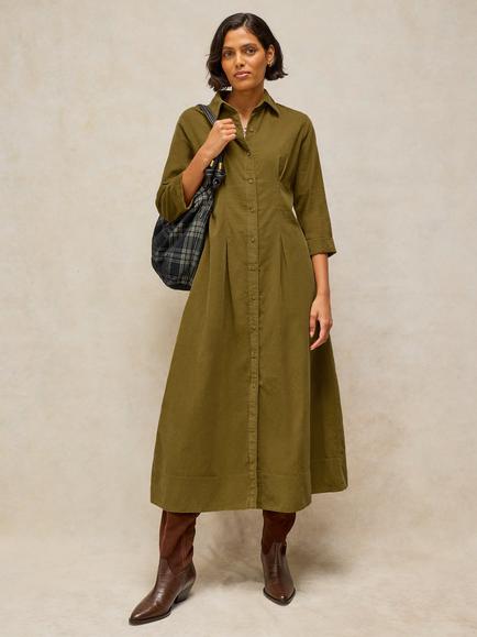 White Stuff Ellie Cotton Shirt Dress, Khaki Green, Khaki Green