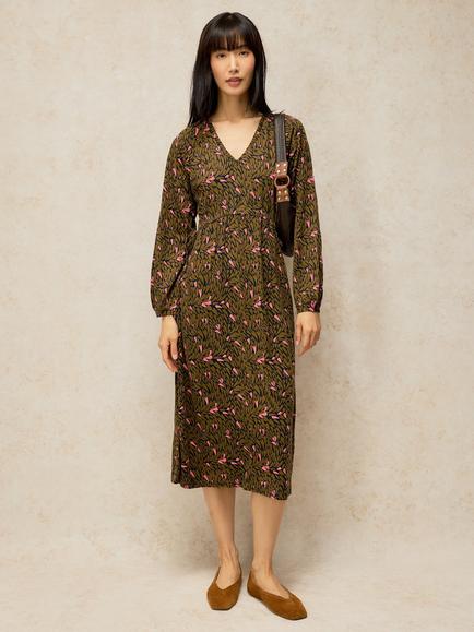 White Stuff Harper Abstract Print V-Neck Dress, Green/Multi, Green/Multi