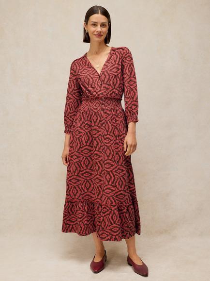 White Stuff Jonie Geometric Print V-Neck Midi Dress, Plum, Plum