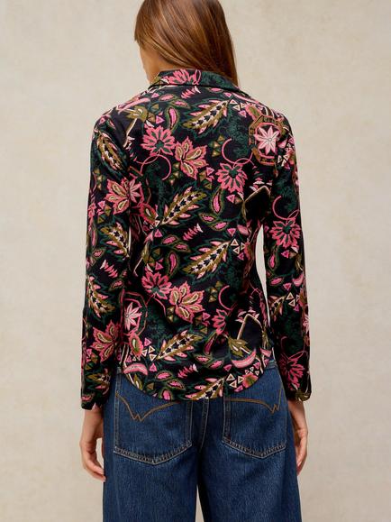 White Stuff Annie Cotton Jersey Floral Shirt, Black/Multi - view 2, Black/Multi