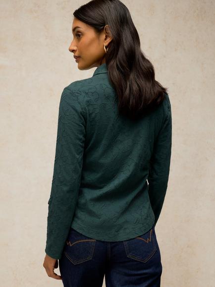 White Stuff Annie Cotton Embroidered Shirt - view 2, Dark Green
