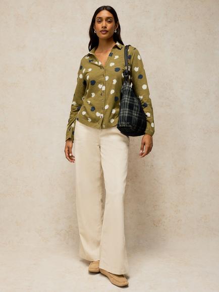 White Stuff Annie Spot Print Jersey Shirt, Green/Multi, Green/Multi