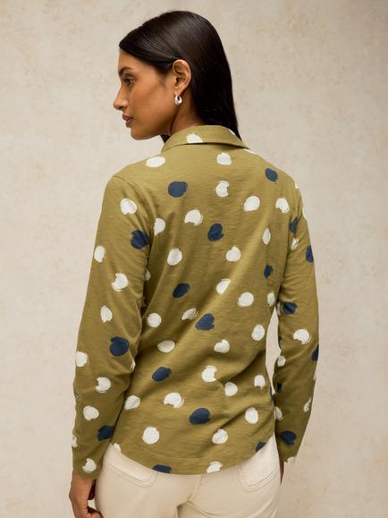 White Stuff Annie Spot Print Jersey Shirt, Green/Multi - view 2, Green/Multi