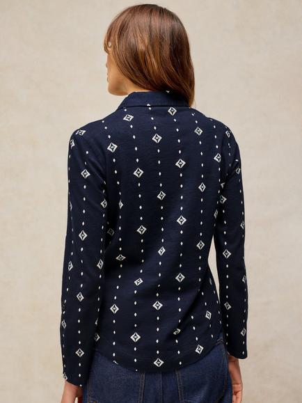 White Stuff Annie Cotton Geometric Shirt, Navy/Multi - view 2, Navy/Multi