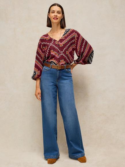 White Stuff Leena Geometric Relaxed Fit Top, Plum/Multi, Plum/Multi