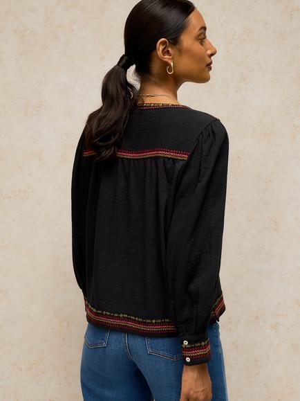 White Stuff Lizzie Embroidered Top, Black/Multi - view 2, Black/Multi