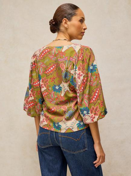 White Stuff Matilda Leaf Print Top, Green/Multi - view 2, Green/Multi