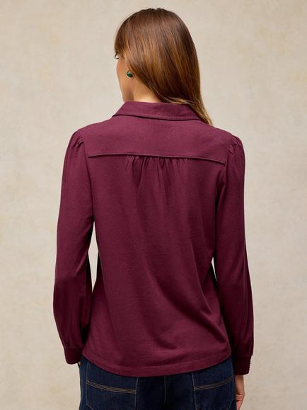 White Stuff Ronley Cotton Blend V-Neck Blouse, Plum - view 2, Plum