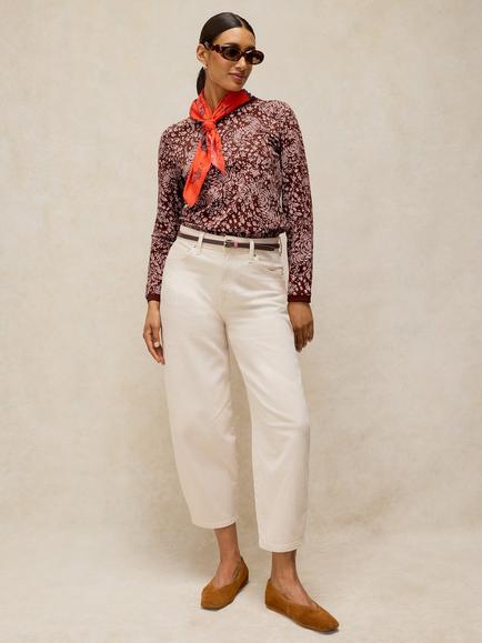 White Stuff Clara Cotton Floral Long Sleeve T- Shirt, Brown, Brown
