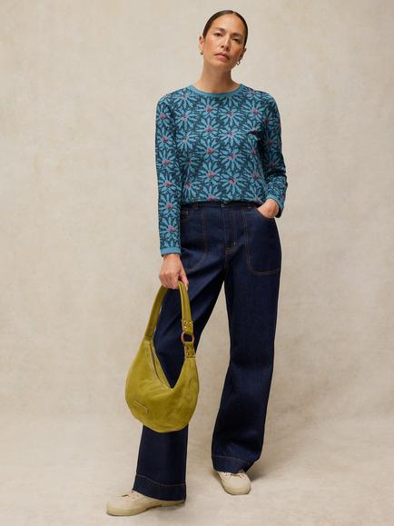 White Stuff Clara Cotton Floral Long Sleeve T- Shirt, Dark Blue, Dark Blue