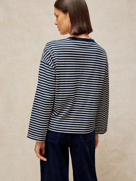 White Stuff Kim Cotton Stripe Button-Up Top, Navy/Multi - view 2, Navy/Multi