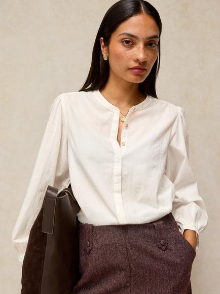 White Stuff Lana Textured Cotton Top, Pale Ivory, Pale Ivory