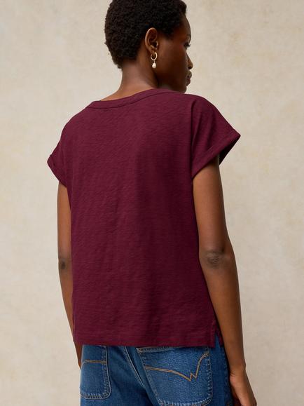 White Stuff Nina Cotton Notch Button T-Shirt, Dark Plum - view 2, Dark Plum