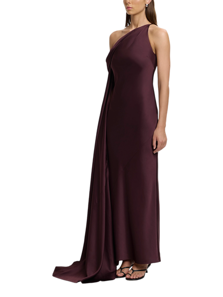 Significant Other Daira One Shoulder Cape Satin Maxi Dress, Burgundy - view 2, Burgundy