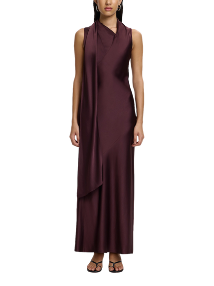 Significant Other Dara Sleeveless Scarf Satin Maxi Dress, Burgundy, Burgundy