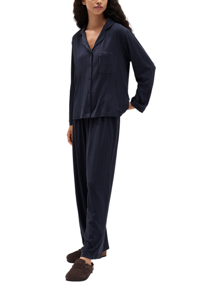 The White Company Cooling Jersey Classic Rib Pyjamas containing LENZING™ ECOVERO™ Viscose, Midnight