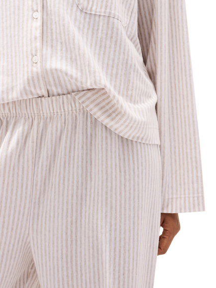 The White Company Brushed Cotton Relaxed Jersey Stripe Pyjamas, Oatmeal - view 2, Oatmealstr