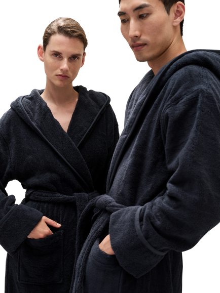 The White Company Brushed Cotton Robe, Navy - view 2, Navy