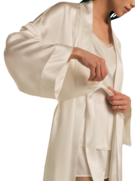 The White Company Pure Silk Robe, Ivory - view 2, Ivory