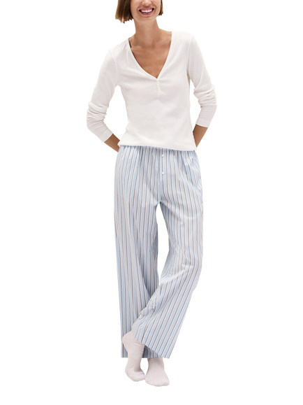 The White Company Striped Poplin Cotton Relaxed Pyjama Bottoms, Blue, Blue