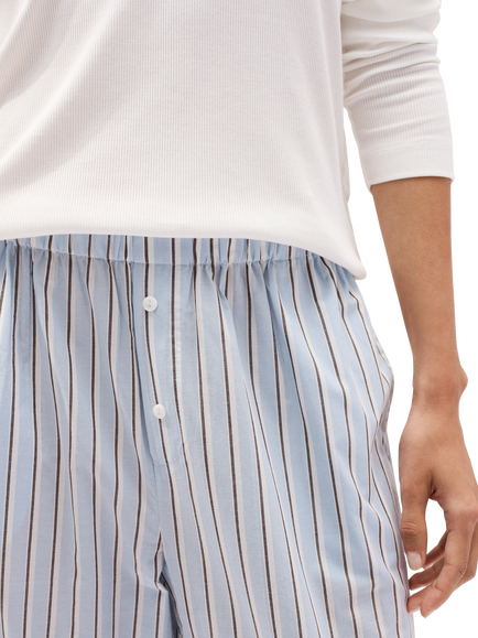 The White Company Striped Poplin Cotton Relaxed Pyjama Bottoms, Blue - view 2, Blue