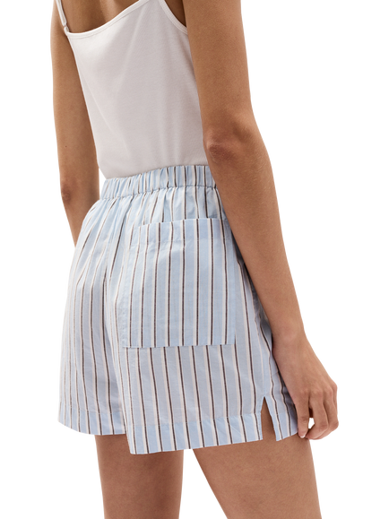 The White Company Cotton Poplin Stripe Relaxed Pyjama Shorts, Blue - view 2, Blue