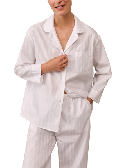 The White Company Classic Cotton Sateen Striped Pyjamas, White - view 2, White