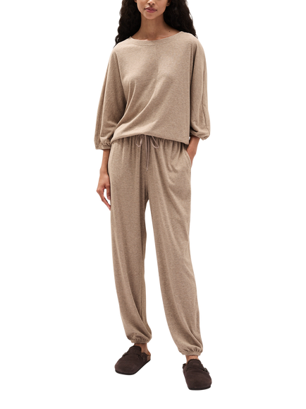 The White Company Jersey Brushed Waffle Lounge Pyjamas, Mocha