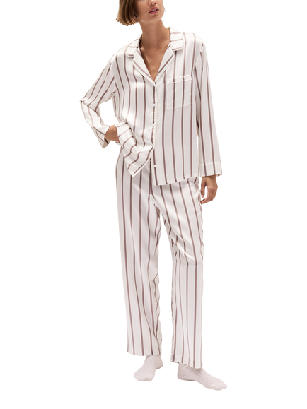The White Company Silk Classic Stripe Pyjamas, Mink, Mink