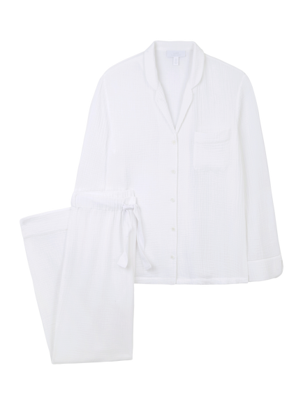 The White Company Double Cotton Stitch Detail Pyjamas, White, White