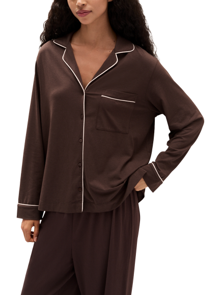 The White Company Cooling Modal Cotton Classic Jersey Pyjamas containing TENCEL™ Modal - view 2, Chocolate
