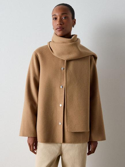 Whistles Wool Rich Double Faced Scarf Coat, Camel, Camel