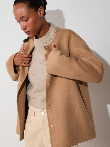 Whistles Wool Rich Double Faced Scarf Coat, Camel - view 2, Camel