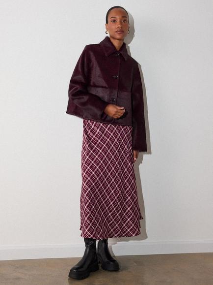 Whistles Check Midi Shirt Dress, Burgundy/Multi - view 2, Burgundy/Multi