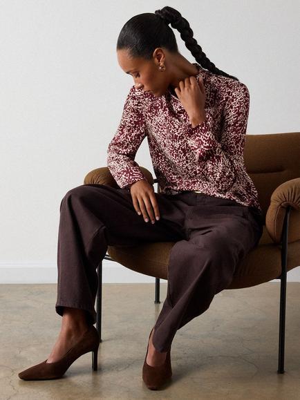 Whistles Feathered Animal Print High Neck Blouse, Burgundy/Multi - view 2, Burgundy/Multi