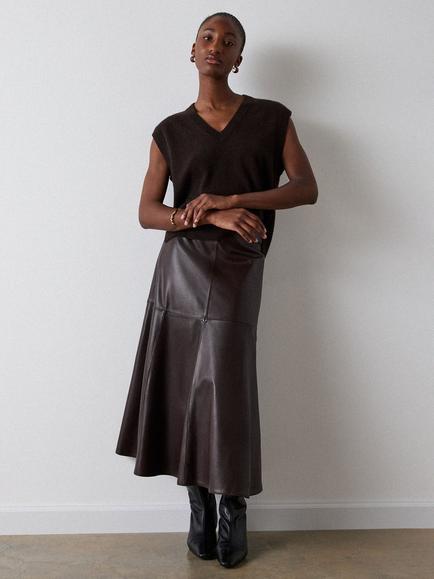 Whistles Full Hem Leather Skirt, Brown, Brown