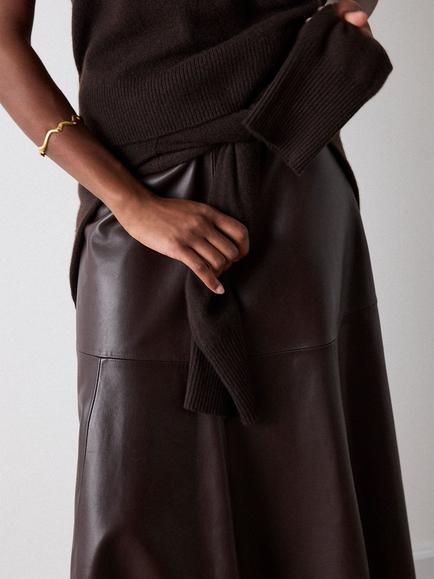 Whistles Full Hem Leather Skirt, Brown - view 2, Brown