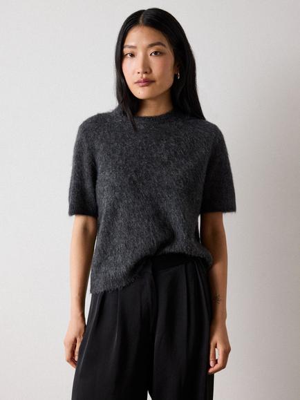 Whistles High Neck Alpaca Mix Knitted Top, Dark Grey