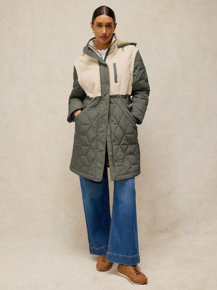 White Stuff Alina Quilted Funnel Neck Jacket, Khaki Green, Khaki Green