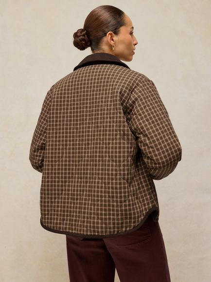 White Stuff Arden Check Quilted Jacket, Brown/Multi - view 2, Brown/Multi